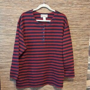 Bechamel Henley Dark Red and Navy Striped Top Size XL